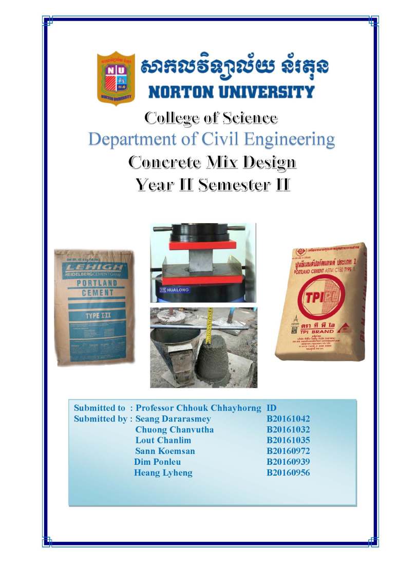 Assignment Concrete Mix Design – Seang Dararasmey